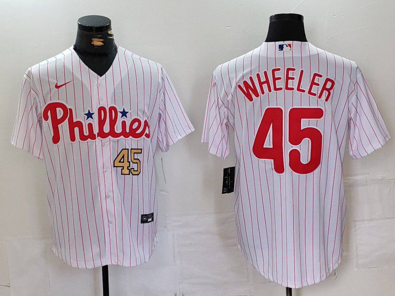 Men Philadelphia Phillies #45 Wheeler White stripe Nike Game 2024 MLB Jersey style 2